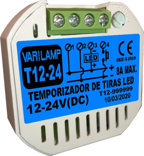 Varilamp t12-24 minuterie à bouton poussoir pour bandes LED de 12v à 24v dc 8a maximum