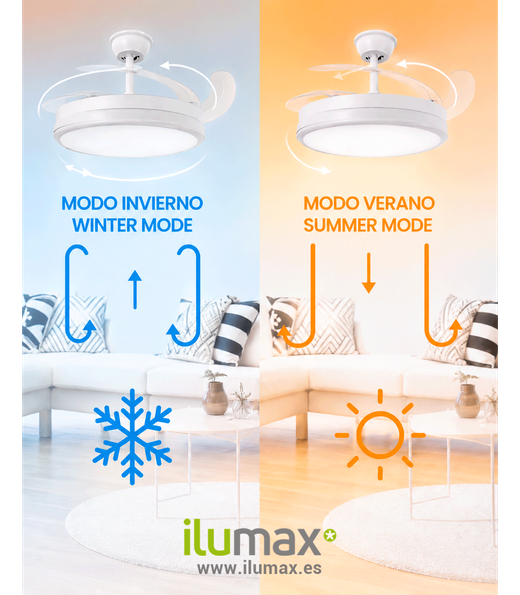 ILUMAX VENTILADOR LED ESSENTIAL LUZ CCT 4 ASPAS RETRACTILES